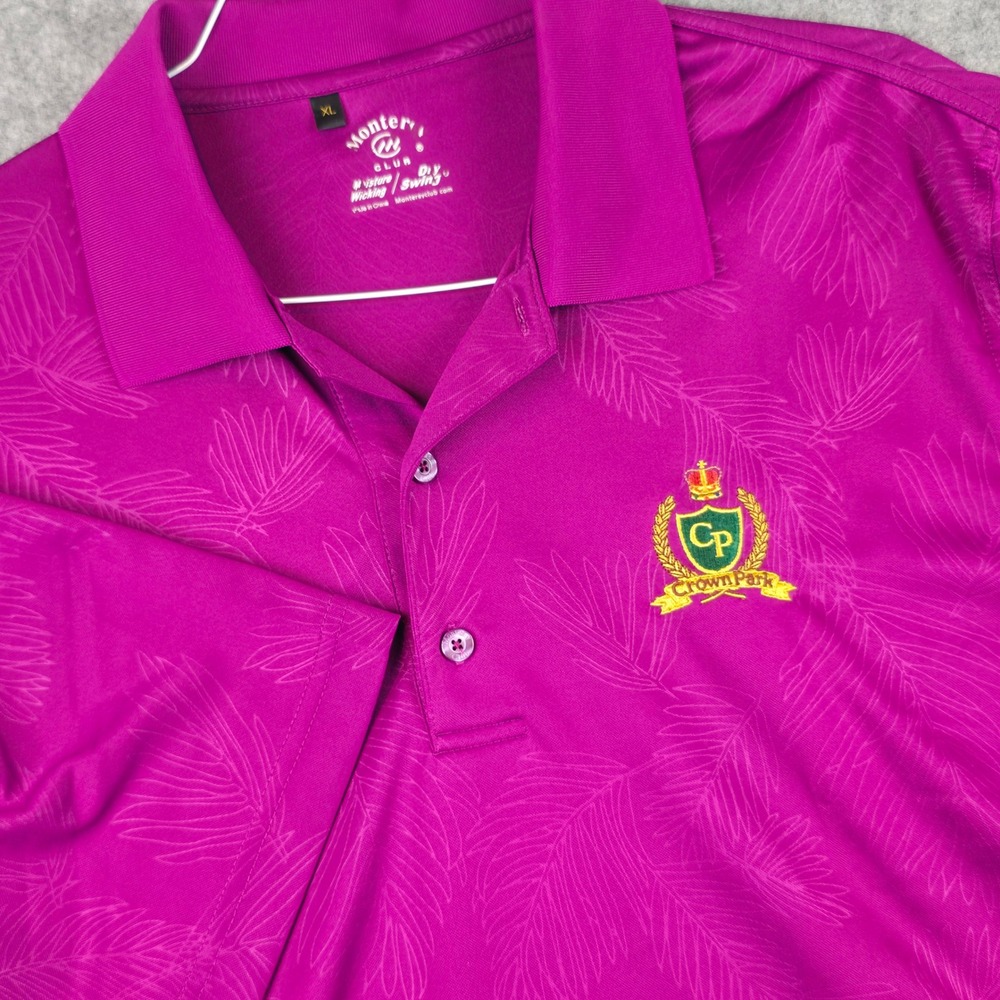 Monterey Club Polo Mens XL Purple Regular Fit Crown Park Palm Leaf Golf Shirt